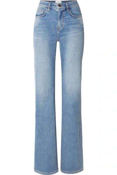 Shop Current Elliott The Scooped Jarvis Mid-rise Flared Jeans In Light Denim