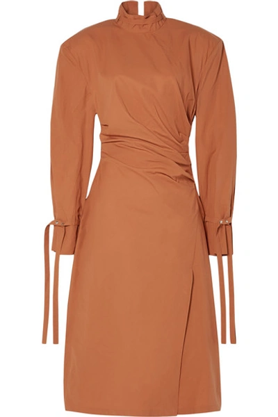 Shop Acne Studios Deera Ruched Cotton-poplin Dress In Orange