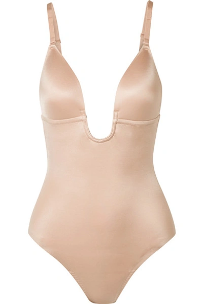 Shop Spanx Suit Your Fancy Stretch-jersey Thong Bodysuit In Beige