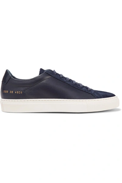 Shop Common Projects Original Achilles Leather And Suede Sneakers In Navy