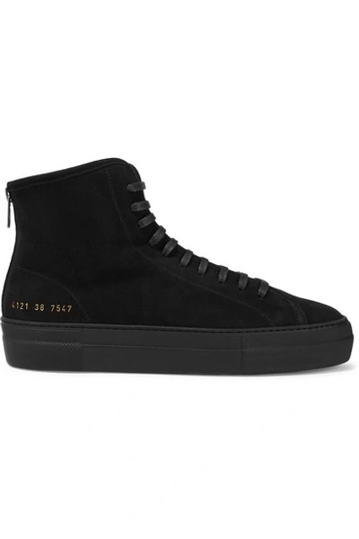 Shop Common Projects Tournament Shearling-lined Suede High-top Sneakers In Black