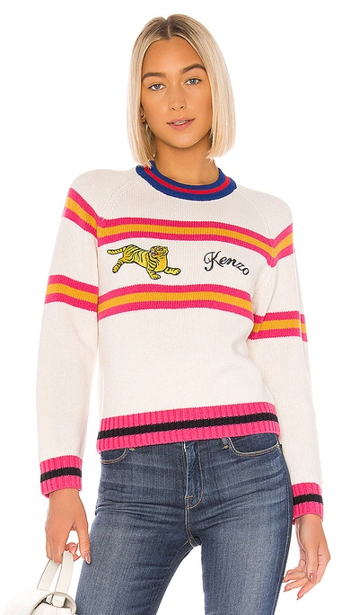 Shop Kenzo Jumping Tiger Pullover In White. In Ecru