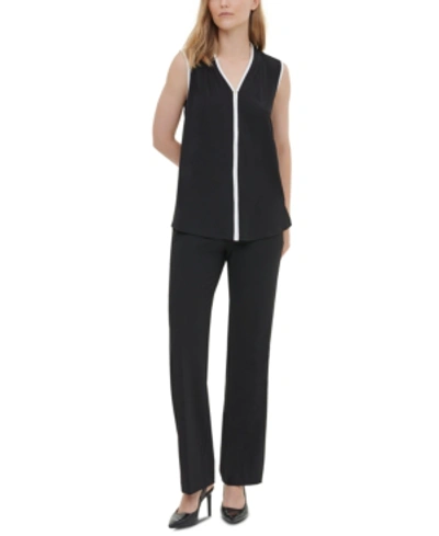 Shop Calvin Klein Contrast-trim Sleeveless Top In Black