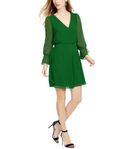 Shop Vince Camuto Tie-sleeve Chiffon Dress In Emerald