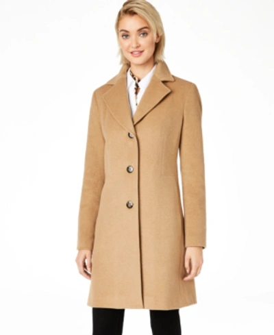 Shop Calvin Klein Womens Single-breasted Wool Blend Coat In Camel