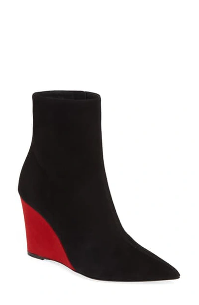 Shop Giuseppe Zanotti Suede Pointy Toe Wedge Bootie In Black/ Red
