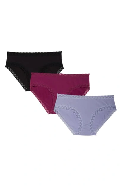 Shop Natori Bliss 3-pack Cotton Blend Briefs In Slate Blue/ Mulberry Purple