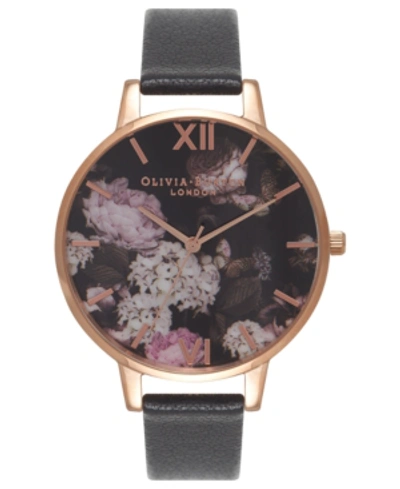 Shop Olivia Burton Women's Signature Floral Black Leather Strap Watch 38mm In Floral Pri