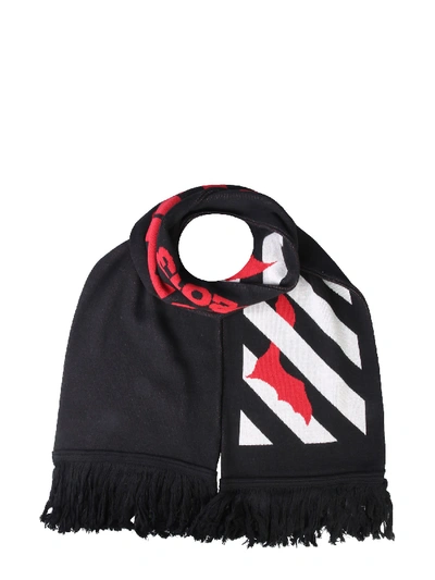 Shop Off-white Bats Scarf With Fringes In Nero