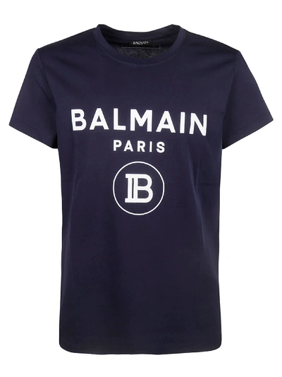 Shop Balmain Logo Print T-shirt In Blue/white