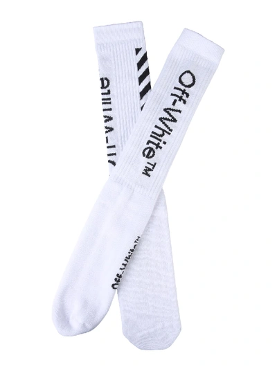 Shop Off-white Socks With Diag Logo In Bianco
