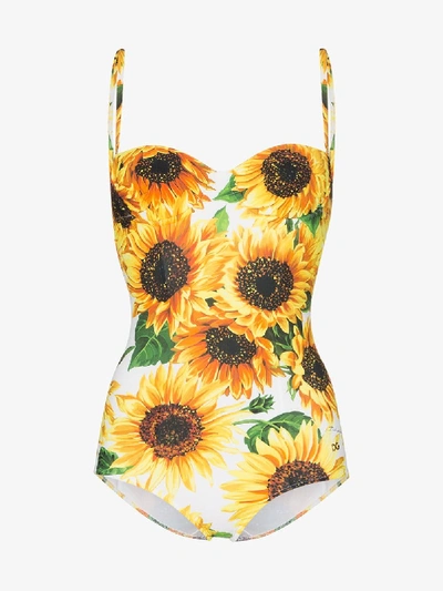 Shop Dolce & Gabbana Sunflower Print Swimsuit In Yellow