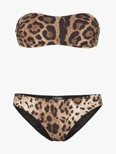 Shop Dolce & Gabbana Leopard Print Bandeau Bikini In Black