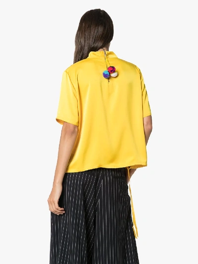 Shop Mira Mikati Pom Pom Detail Wool Top In Yellow