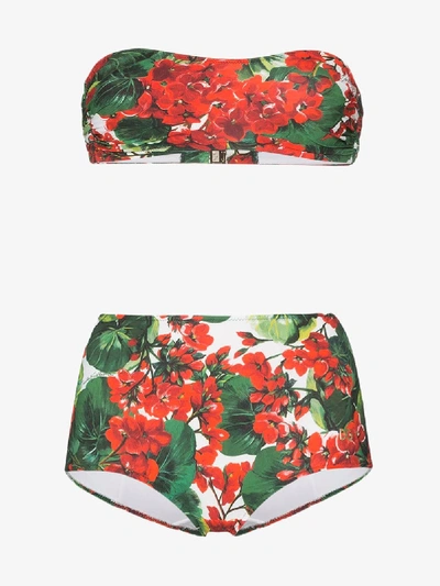 Shop Dolce & Gabbana Portofino Print Bandeau Bikini In Red
