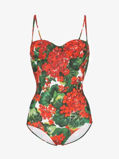 Shop Dolce & Gabbana Portofino Print Bandeau Swimsuit In Red