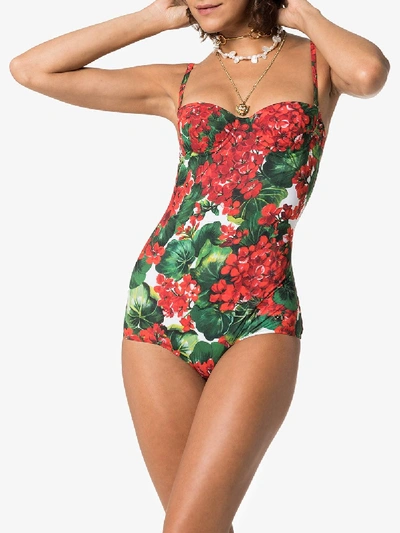 Shop Dolce & Gabbana Portofino Print Bandeau Swimsuit In Red