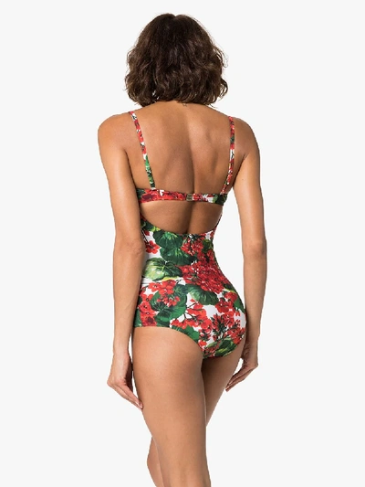 Shop Dolce & Gabbana Portofino Print Bandeau Swimsuit In Red