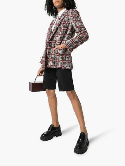Shop Thom Browne Checked Tweed Double-breasted Blazer In Blue