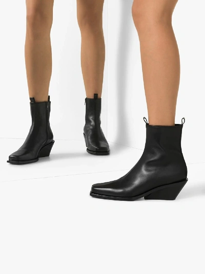 Shop Ann Demeulemeester Black 40 Leather Wedge Ankle Boots