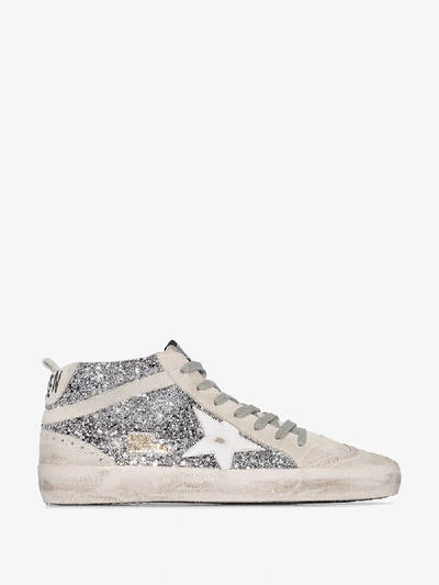 Shop Golden Goose White And Silver Mid Star Glitter Distressed Sneakers