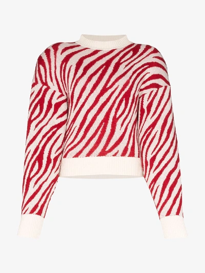Shop Attico Zebra Stripe Knitted Sweater In White