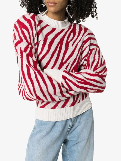 Shop Attico Zebra Stripe Knitted Sweater In White