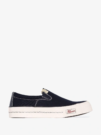 Shop Visvim Blue Skagway Slip On Sneakers