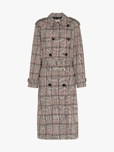 Shop Stella Mccartney Check-print Double-breasted Belted Trench Coat In Brown