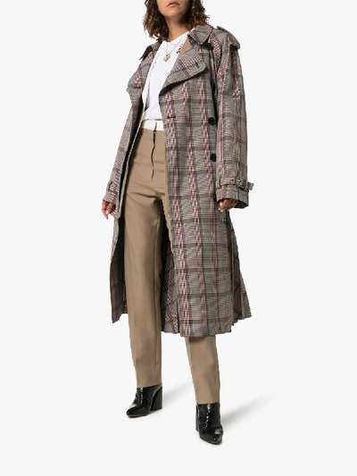 Shop Stella Mccartney Check-print Double-breasted Belted Trench Coat In Brown