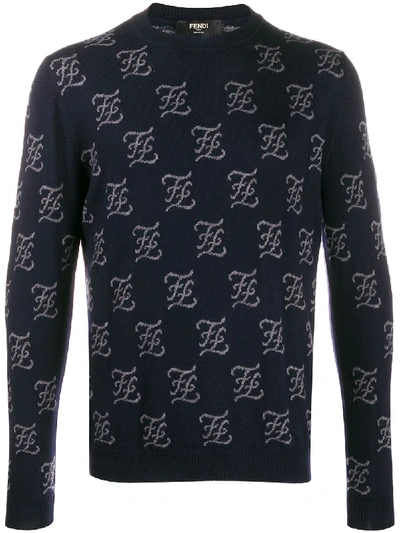 Shop Fendi Gothic Logo Crewneck Sweater In Blue