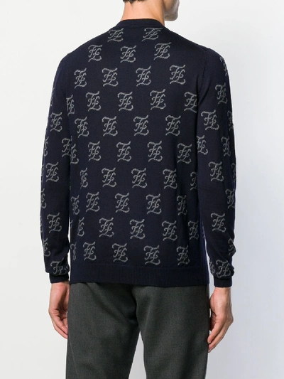 Shop Fendi Gothic Logo Crewneck Sweater In Blue