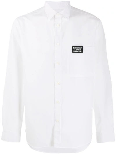 Shop Burberry Logo Cotton Shirt In White