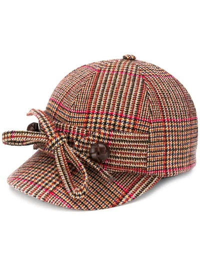 MIU MIU CHECK FABRIC BOW CAP - 红色