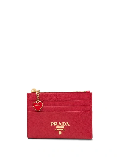 Shop Prada Saffiano Leather Card Holder - Red