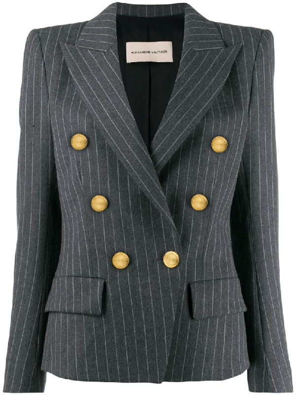 Alexandre Vauthier Pinstripe Double Breasted Blazer In Grey | ModeSens