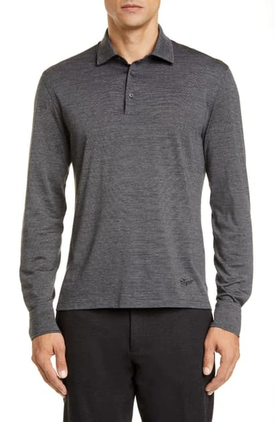 Shop Ermenegildo Zegna Wool & Cotton Long Sleeve Polo Shirt In Grey