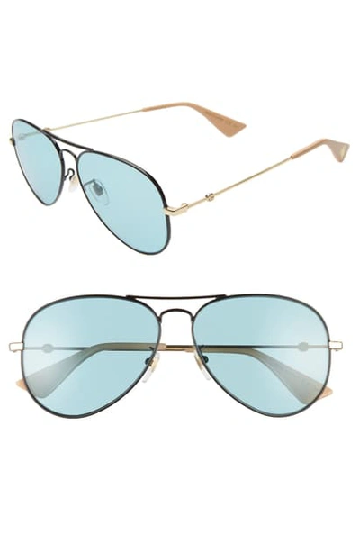 Shop Gucci 60mm Aviator Sunglasses In Black/ Green/ Gold