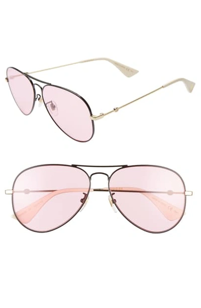 Shop Gucci 60mm Aviator Sunglasses In Black/ Pink/ Gold