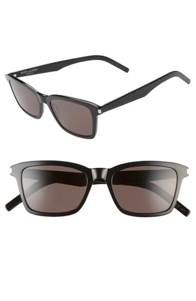 Shop Saint Laurent Slim 52mm Square Sunglasses In Shiny Black
