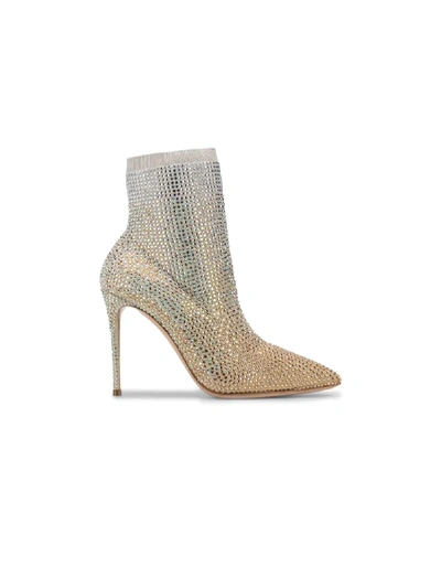 Shop Casadei Crystal Embellished Ankle Boots In Gold
