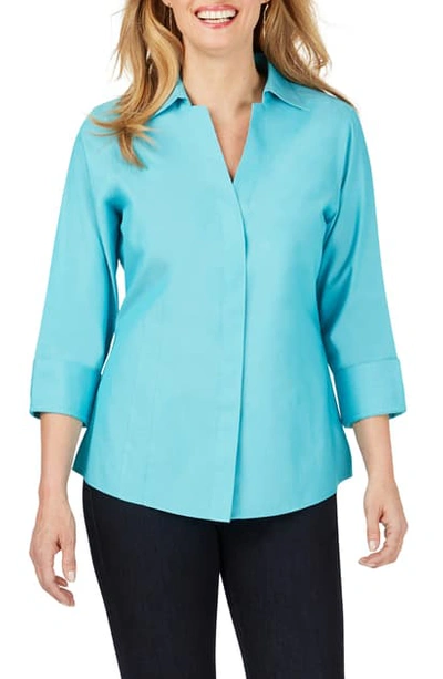 Shop Foxcroft Fitted Non-iron Shirt In Blue Spruce