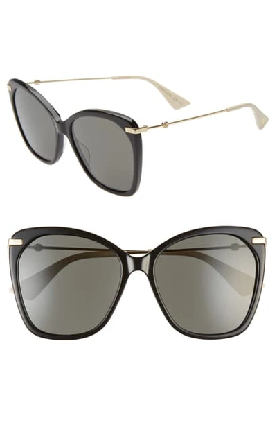 Shop Gucci 56mm Cat Eye Sunglasses In Black/ Black/ Gold