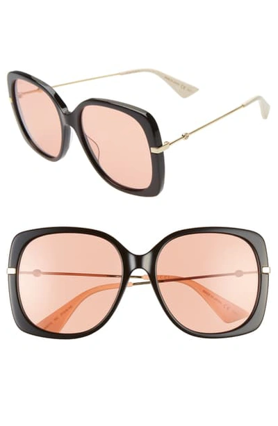 Shop Gucci 57mm Square Sunglasses In Black/ Orange/ Gold