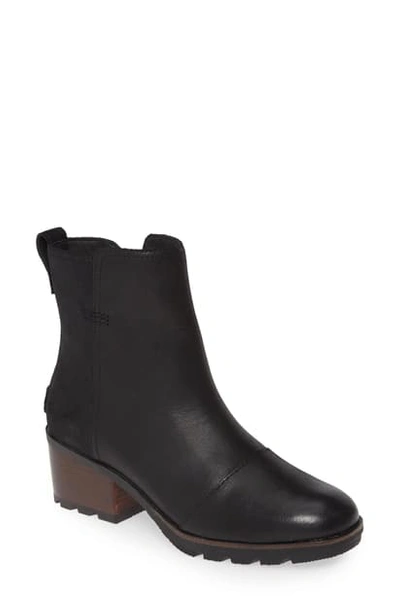 Shop Sorel Cate Waterproof Bootie In Black Leather