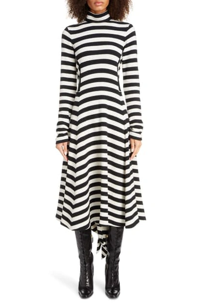 Shop Marc Jacobs Stripe Long Sleeve Midi Sweater Dress In Ivory/black