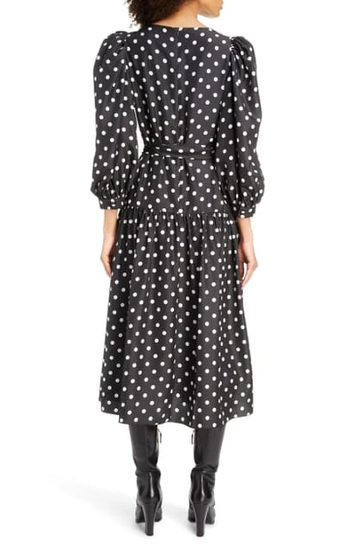 Shop Marc Jacobs Polka Dot Print Silk Midi Dress In Black