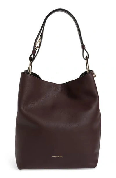 Shop Strathberry Lana Leather Bucket Bag In Burgundy