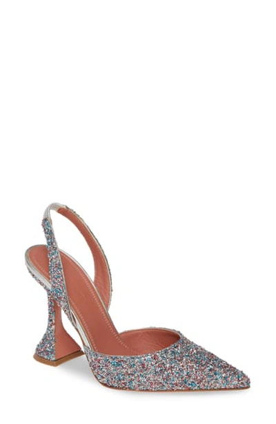 Shop Amina Muaddi Holli Slingback Pump In Silver Multi Glitter