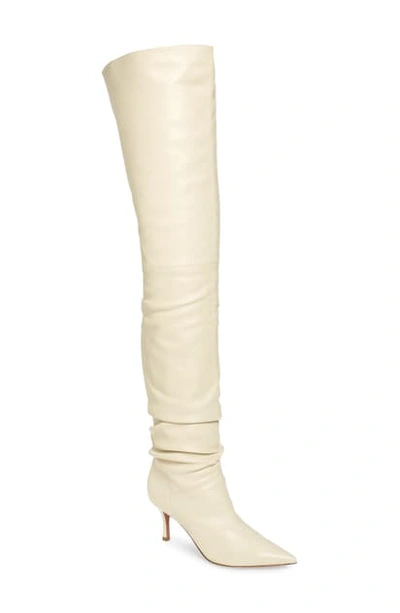 Shop Amina Muaddi Barbara Ruched Over The Knee Boot In Ivory Leather